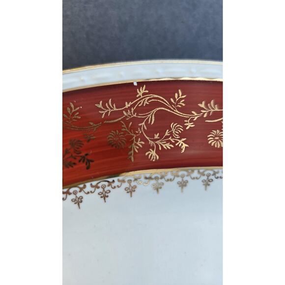 Vintage Craftsman Dinnerware Oval Platter Red Gold Floral Trim USA 14" 18K Gold - Picture 5 of 8